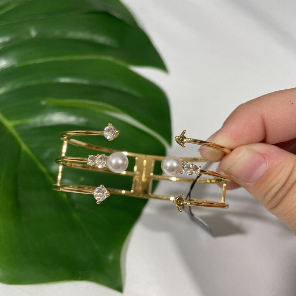 Nadri Imitation Pearl & Crystal Cuff in Gold - Picture 4 of 13